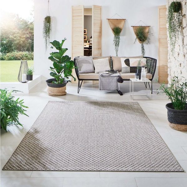 In- und Outdoorteppich Öland - Raute, Farbe: Braun Beige, Größe: 80x150 cm