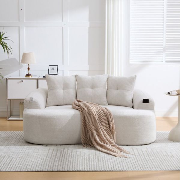OKWISH Sofa Loungesofa Küchensofa, mit Chenille-Kissen, rund und tief, ohne Federkern, inkl. drei Zierkissen