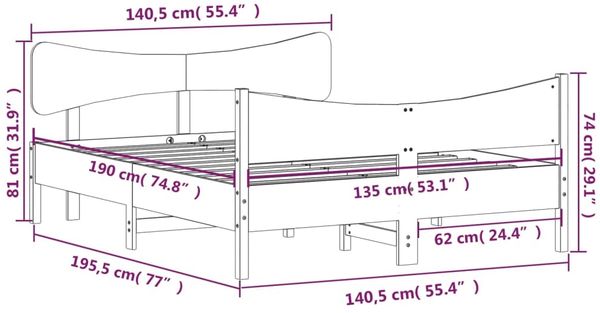 vidaXL Massivholzbett ohne Matratze 135x190 cm Kiefernholz 3216396 Bild 9