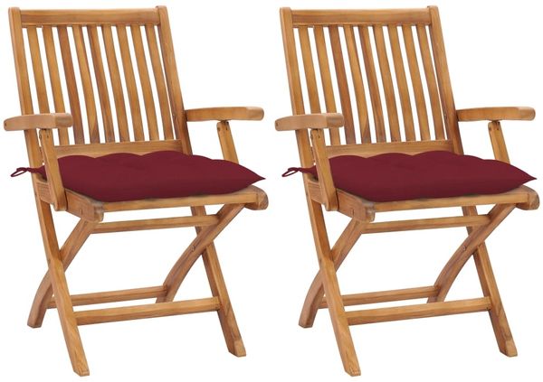 vidaXL Gartenstühle 2 Stk. mit Weinroten Kissen Massivholz Teak 3062430