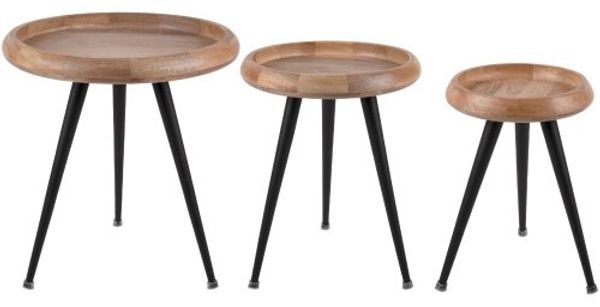 Leitmotiv Beistelltisch-Set Tripod Mango Wood Black Metal Legs (3-teilig) LM2102WD