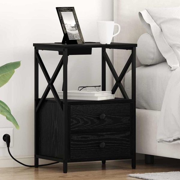 vidaXL Nachttisch Schwarz Eichen-Optik 40 x 31 x 60 cm Holzwerkstoff 859560