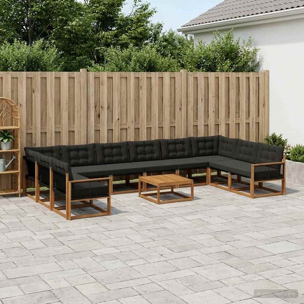 vidaXL Outdoor-Sofagarnitur mit Kissen 11 pcs Natürlich und Schwarz 3381728