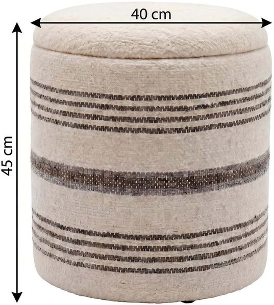 Sitzhocker mit Stauraum aus Wolle 40cm Beige Stoff Rund - Design Boho Stoffhocker mit abnehmbarem Deckel - Polsterhocker Schminktisch Hocker - Beistellhocker für Wohnzimmer Handmade Bild 4