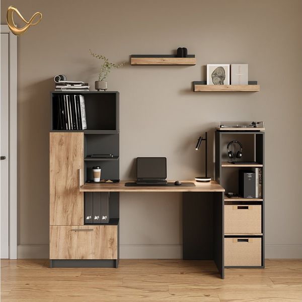 Livinity® Bücherregal Lorena, Anthrazit/Goldkraft Eiche, mit 4 Fächern, 1-tlg.