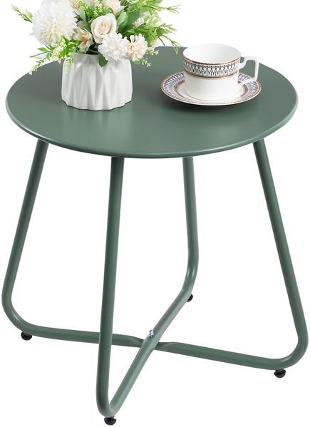 HollyHOME Beistelltisch Outdoor Balkontisch Klein Gartentisch Rund Beistelltisch Metall Wetterfest Loungetisch Outdoor Couchtisch für Patio Terrasse Wohnzimmer, Grün