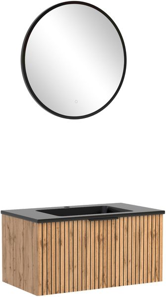 Waschtisch-Set >Nizza< (2-tlg.) in Wotaneiche, schwarz - 80x200x47cm (BxHxT)
