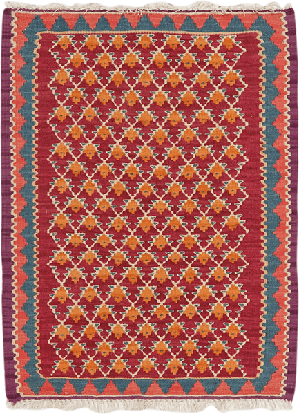 Looma 'Sam' Kelim Senneh handgewebt, Schurwolle Rot, 62x86 cm