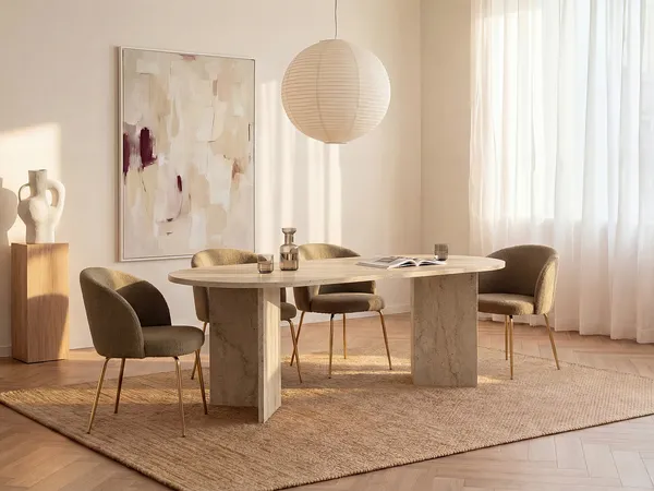 Vente-unique - TOPANIA Esstisch Holz, Platte Beige - B 90 cm x H 74,7 cm x L 200 cm