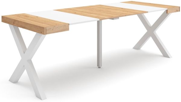 Skraut Home | Ausziehbarertisch | Multifunktionaler ausziehbarer | 220 | Für 10 Gäste | Massivholz Beine | Moderner Stil | Eiche und weiß