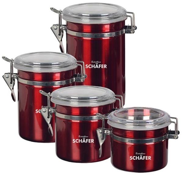 4-Teilig Vorratsdose Edelstahl Metallic Deckel mit Sichtfenster Behälter Glas Dose für Tee, Kaffee, Gewürz und mehr Rot