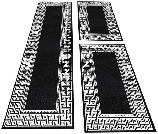 Carpettex Kurzflor-Bettumrandung Mäander-Design, Höhe 12 mm, (Bett-Set, 3-tlg, Bettvorlage), Schlafzimmer Teppich Bettumrandung Läufer Set 3 teilig
