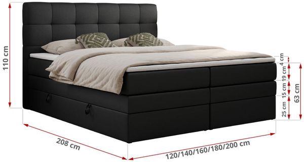 Boxspringbett mit Kopfteil und Topper, Polsterbett - LUKA-KING - 120x200cm - Schwarz Kunstleder - H3 Bild 5