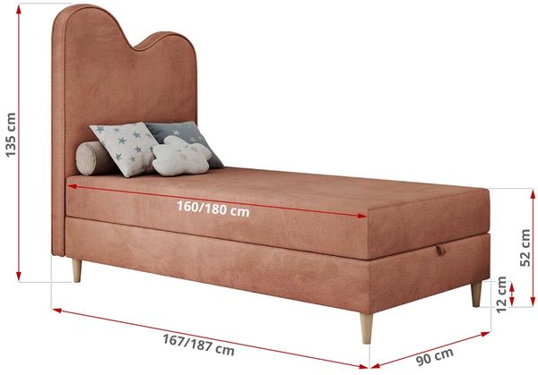 Kinderbett FLOW, Boxspringbett für Kinder, mit hohem Kopfteil, Einzelbett mit Matratze - 90x180 - Orange Velvet - Topper Visco Bild 6