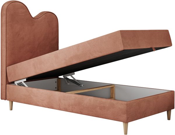 Kinderbett FLOW, Boxspringbett für Kinder, mit hohem Kopfteil, Einzelbett mit Matratze - 90x180 - Orange Velvet - Topper Visco Bild 5