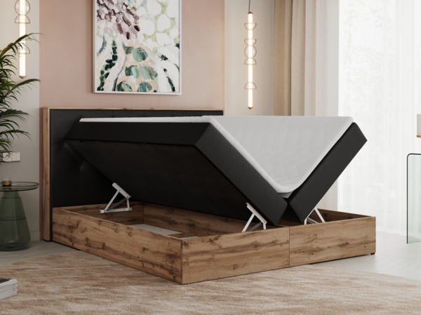 Boxspringbett, Schlafzimmerbett, Bettkasten - VENETO - 160 x 200 cm - Schwarz Kunstleder - H3 Bild 2