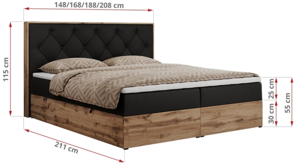 Boxspringbett, Schlafzimmerbett, Bettkasten - VENETO - 160 x 200 cm - Schwarz Kunstleder - H3 Bild 5