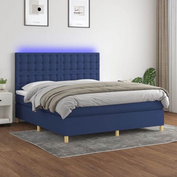 vidaXL Boxspringbett mit Matratze & LED Blau 180x200 cm Stoff 3135779