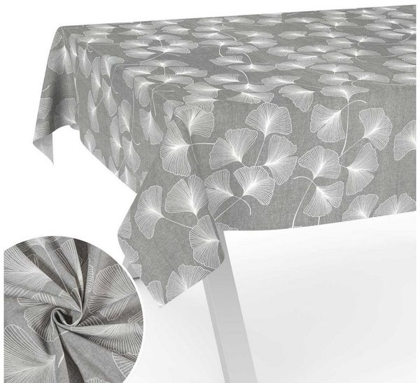 ANRO Tischdecke aus Stoff mit Blumen Pflanzen wasserabweisend Tischtuch Tischwäsche (Einzelstück 1-tlg), mit Acryl Beschichtung