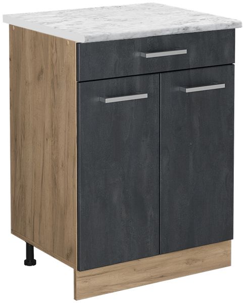 Küchenunterschrank R-Line Schwarz Beton 60 cm AP Marmor Vicco