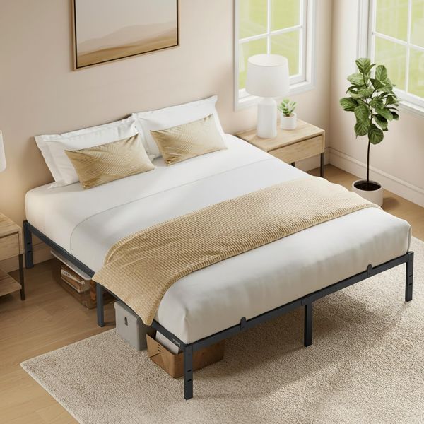 VASAGLE Doppelbettgestell, Bett, 180x200 cm, Metallbett, Bettrahmen, Unterbettaufbewahrung, modern, Gästebett, einfacher Aufbau, tintenschwarz RMB030BD01