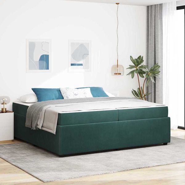 vidaXL Bettrahmen mit Matratze Dunkelgrün 200 x 200 cm Stoff 3398441