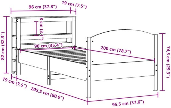 vidaXL Massivholzbett ohne Matratze Weiß 90x200 cm Kiefernholz 3306244 Bild 12