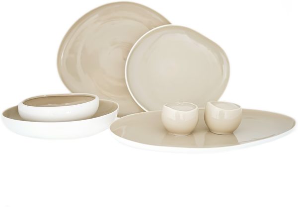 Wave Cream 27-teiliges Tafelservice Set für 6 Personen - Kombiservice aus hochwertigem Porzellan