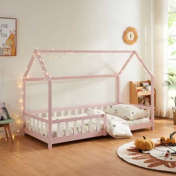 Hausbett Hesel mit Rausfallschutz 90x200cm Rosa [en. casa]