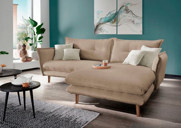 Home affaire Ecksofa Lazio modern und bequem, schmale Armlehnen, tolle Detailverarbeitung, zwei verschiedene Fußfarben wählbar