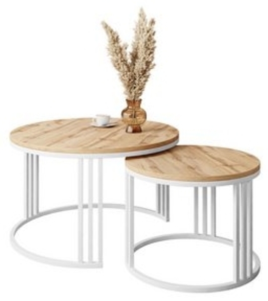 Lookway Couchtisch LORI LOFT 2in1 mit Tischplatte in Eiche-Dekor (2er Set), Durchmesser: ⌀70 cm und ⌀50 cm Bild 6