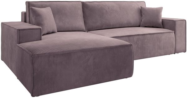 Selsey 'Farese ' Ecksofa mit Cordbezug, Schlaffunktion und Stauraum, Rosa, links
