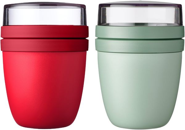Mepal | Lunchpot Ellipse Mixed | Campus Red + Nordic Sage | Müslibecher to go | Unterteilung für Joghurt & Müsli | 500 ml + 200 ml | Geeignet für Gefrierschrank, Mikrowelle & Spülmaschine