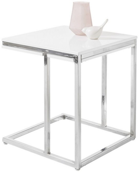 Stolkom Sp.z.o.o. Beistelltisch in MDF weiß, Metall verchromt - 45x50x45cm (BxHxT)