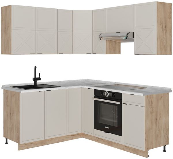 Eckküche Fame-Line GrauBeige/Goldkraft Eiche 190 x 46 cm ohne Arbeitsplatte Vicco