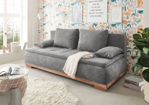 Schlafsofa MILA LUX. 3DL Stoff dunkelgrau inkl. Bettkasten 208