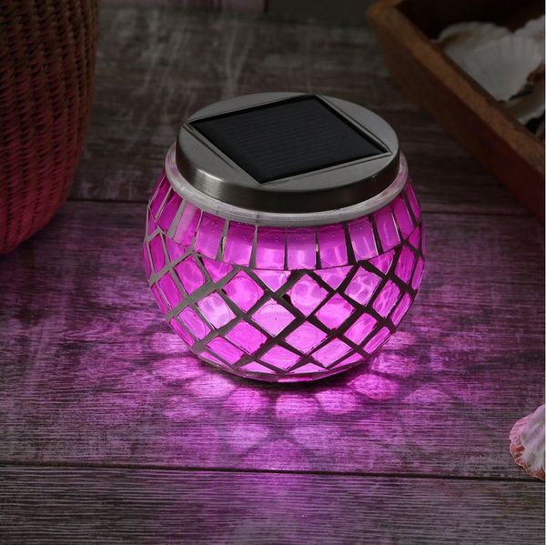 MARELIDA LED Solarleuchte Solar Windlicht Mosaik Glas Solarglas Mosaikleuchte für Balkon rot, LED Classic, kaltweiss (5300K bis 6000K)