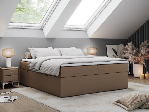 Boxspringbett - Doppelbett mit Multipocket-Matratze - BESS -200x200 - Braun Kunstleder - H4