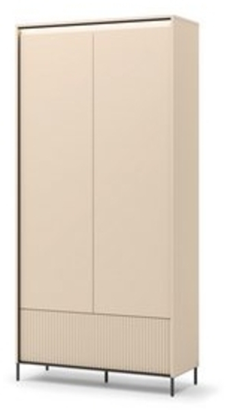 Compleo Kleiderschrank mit Schublade,2 Türen, Modern Schrank mit Lamellen BEIGE Bild 6