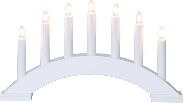 EGLO Lichterbogen Weihnachten mit 7 Kerzen, Fensterleuchter gebogen aus Holz in Weiß, Schwibbogen mit Kabel, Weihnachtsbeleuchtung Fenster, E10 Fassung, warmweiß