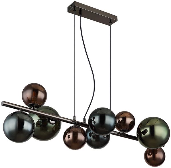 LED Hängelampe, Glaskugeln, grau, 9 Flammig, H 120 cm