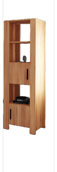 Bücherregal Lubic aus Wildeiche massiv 67x45x205 cm mit 2 Türen und 3 Fächern