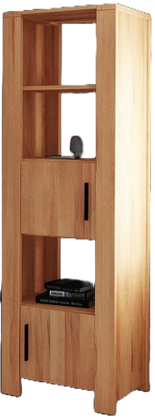 Bücherregal Lubic aus Wildeiche massiv 67x45x205 cm mit 2 Türen und 3 Fächern