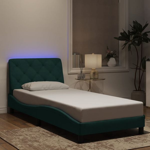 vidaXL Bettgestell mit LED ohne Matratze Dunkelgrün 90x190 cm Samt 3213828