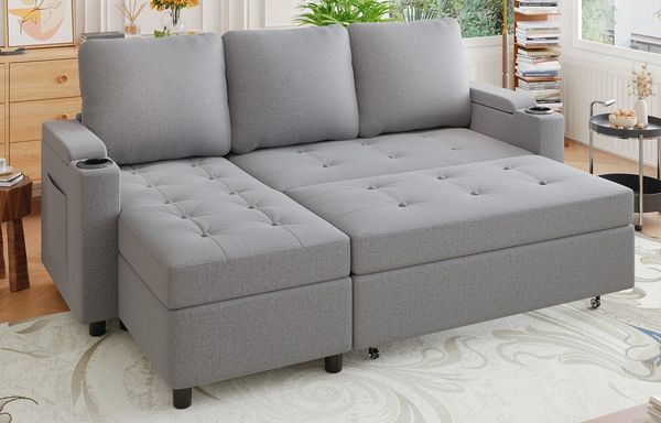HOMALL Ecksofa Multifunktionaler Stauraum Ausziehbares L-förmiges Schlafsofa, Integrierter spritzwassergeschützter Getränkehalter, Seitentaschen, internes Staufach
