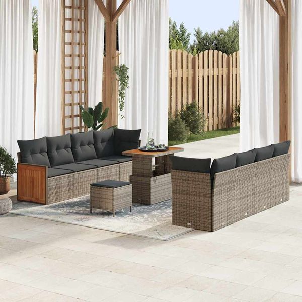 vidaXL Gartensofa-set mit Kissen 12 pcs Grau Poly-Rattan 3365233