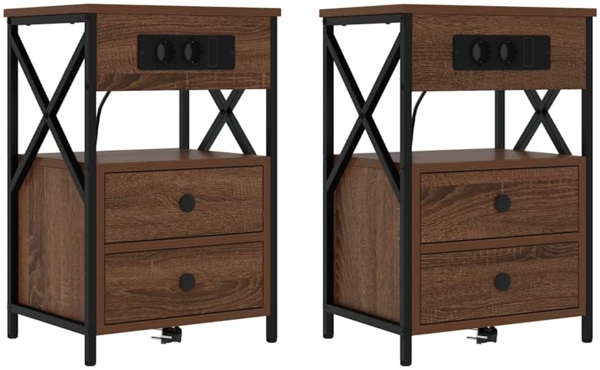 vidaXL Nachttisch mit Ladestation 2 pcs Braunes Eichenholz 859469