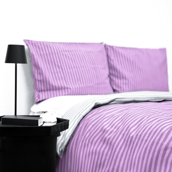 Gestreifte Bettwäsche mit Reißverschluss 220x200 cm, 2x Kissenbezug 80x80 cm Lila Bild 4
