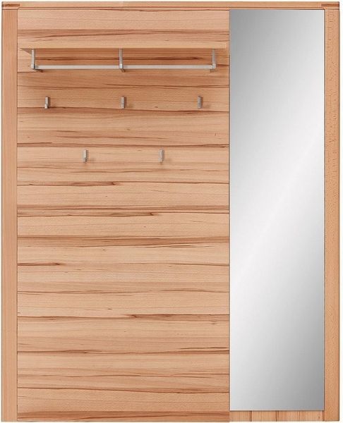 Stella Trading Nature ONE Garderobenpaneel mit Spiegel in Kernbuche Teil-massiv FSC-Zertifiziert - Moderne Hutablage mit Wandhaken - 120 x 157 x 29 cm (B/H/T)