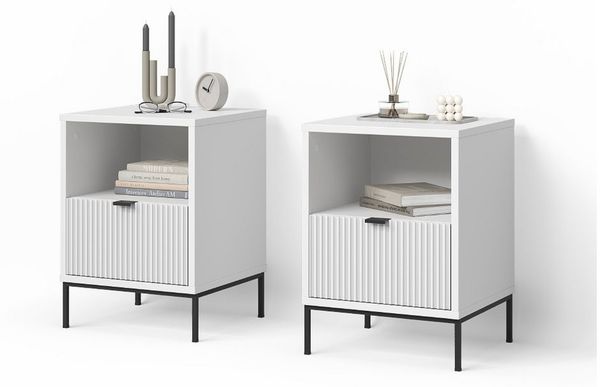 Livinity® Nachtschrank Aterno, Weiß, 2er Set (2-St)
